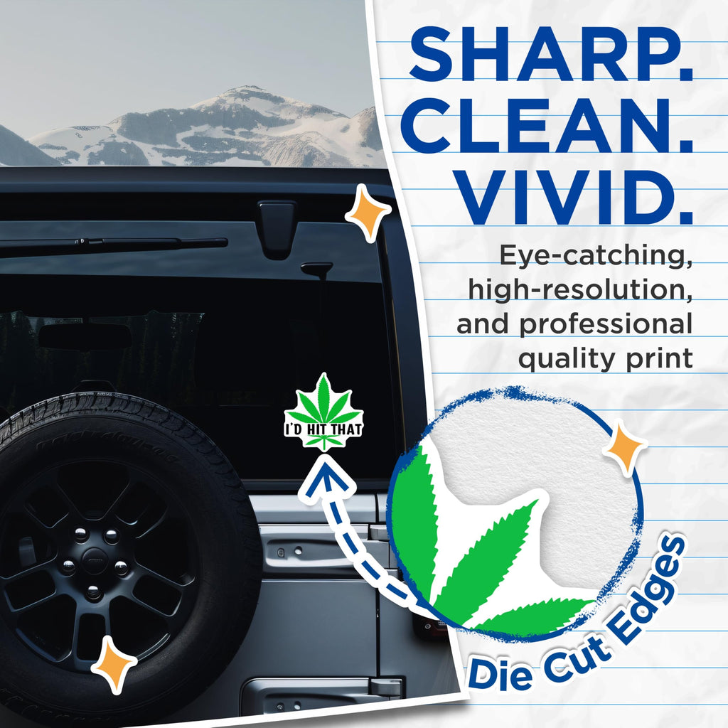 (2 Pack) Funny Cannabis Stickers - I'd Hit That Decal - Weed Leaf Emblem - 5" On Longest Side - Sticks to Smooth Flat Surfaces - Made in USA - BMCS8905