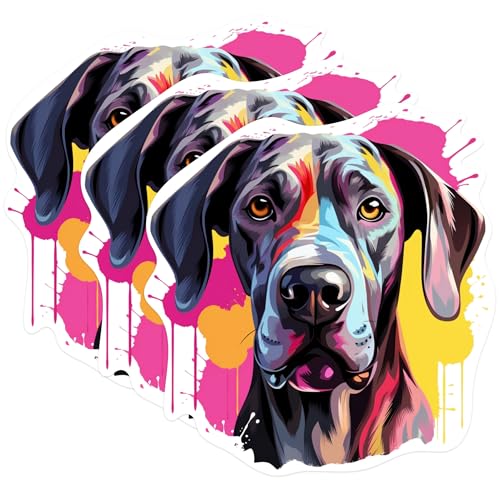 (3 Pack) Great Dane Decals - Colorful Dog Stickers - Laptop Decal - 3 Inches On Longest Side - Easy Peel & Apply - Made in USA - 3MCS0743