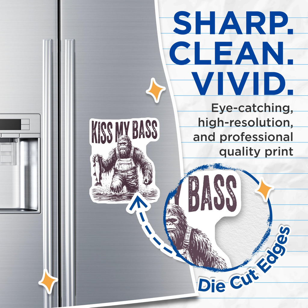 (2 Pack) Bigfoot Fishing Magnets - Kiss My Bass Humor Decor - Sasquatch Angler Fridge Locker Magnets - 5 Inches On Longest Side - Thick Durable Magnet - Made in USA - MAG23134