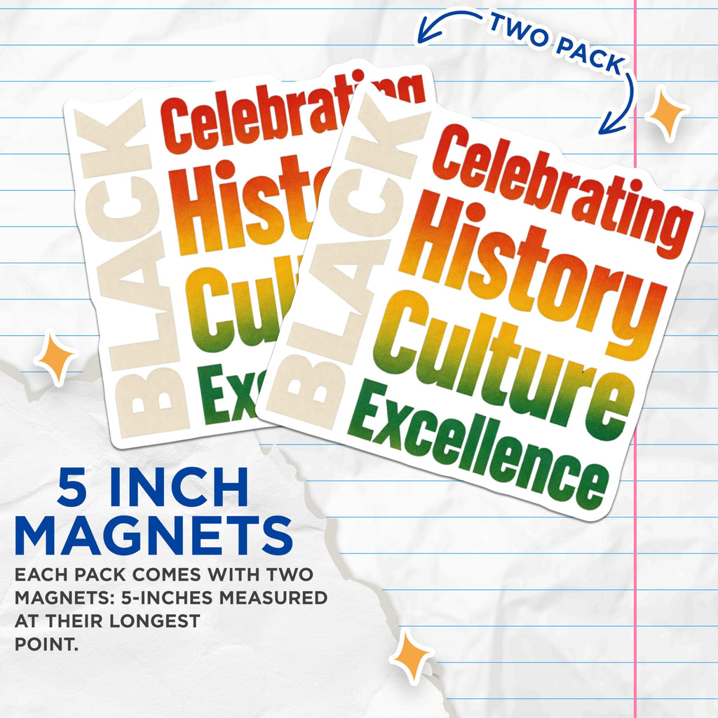 (2 Pack) Black History Culture Magnets - Excellence Celebration - African American Heritage - 5 Inches On Longest Side - Thick Durable Magnet - Made in USA - MAG19924