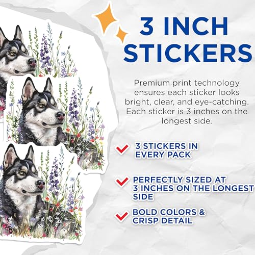 (3 Pack) Husky Decals - Dog Stickers - Laptop Decals- 3 Inches On Longest Side - Easy Peel & Apply - Made in USA - 3MCS5841