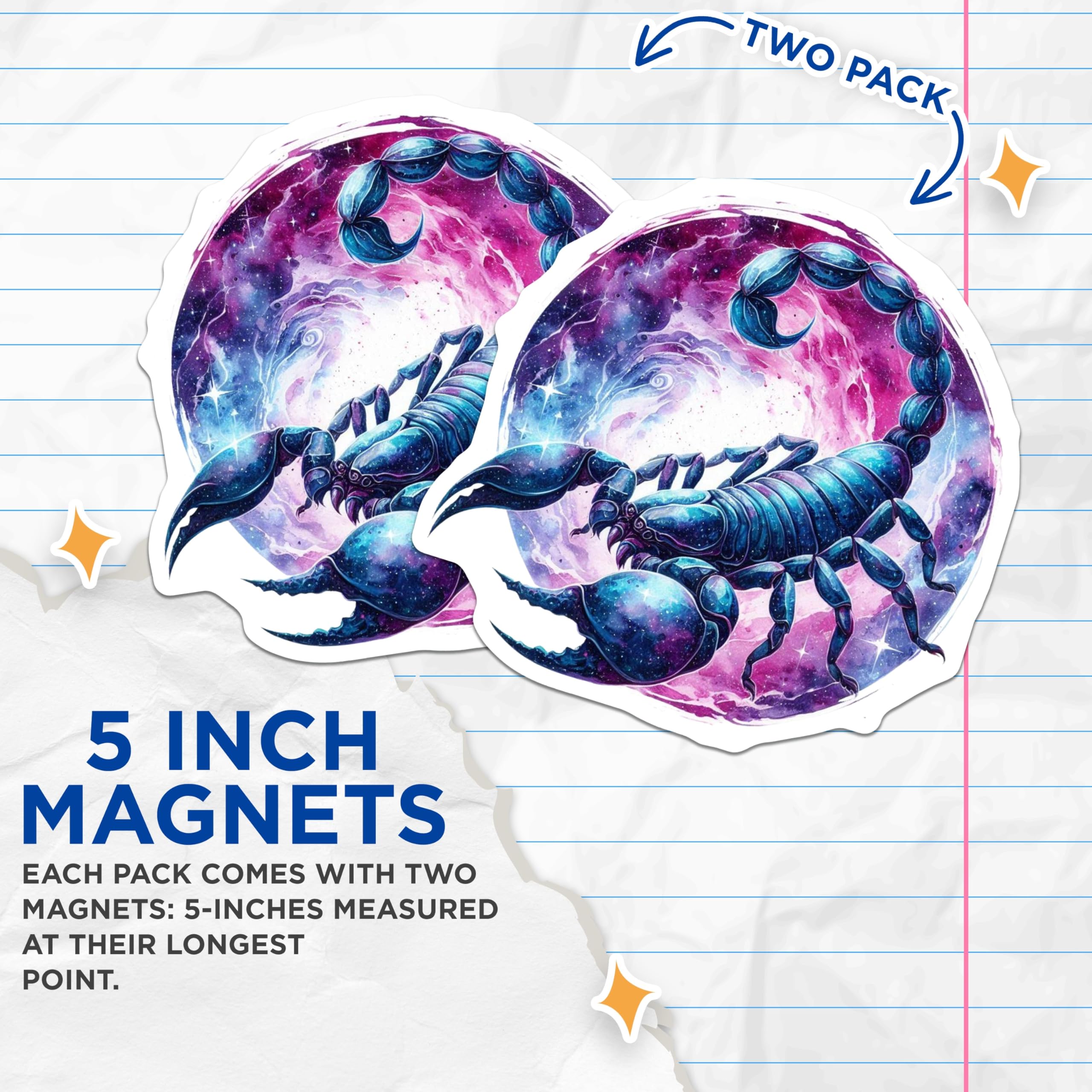 (2 Pack) Scorpio Zodiac Magnets - Constellation Art - Galaxy Home Decor - 5" On Longest Side - Premium Magnet - for Cars, Refrigerators, Toolboxes, Lockers - Made in USA - MAG15828