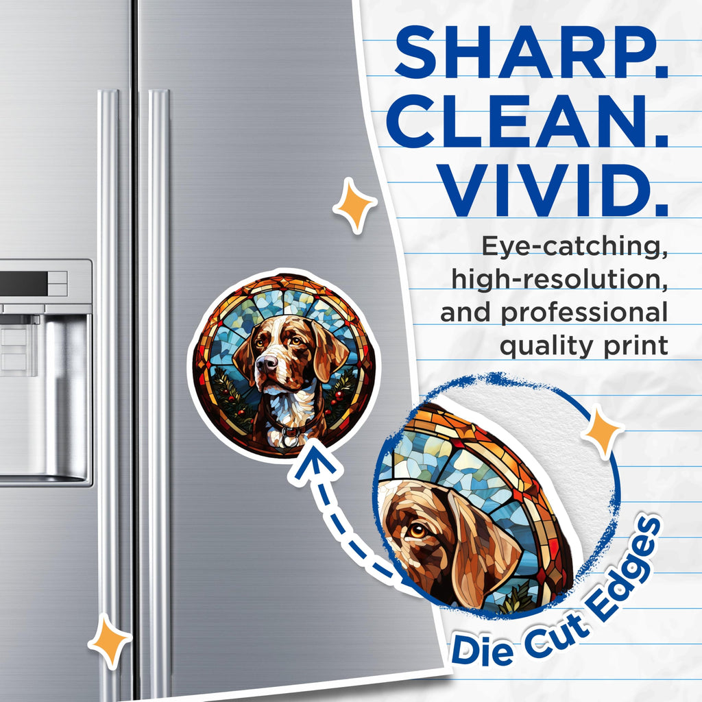 (2 Pack) Stained Glass Pointer Dog Magnets - Christmas Pet Lover Decor - Winter Animal Art - 5 Inches On Longest Side - Thick Durable Magnet - Made in USA - MAG30941