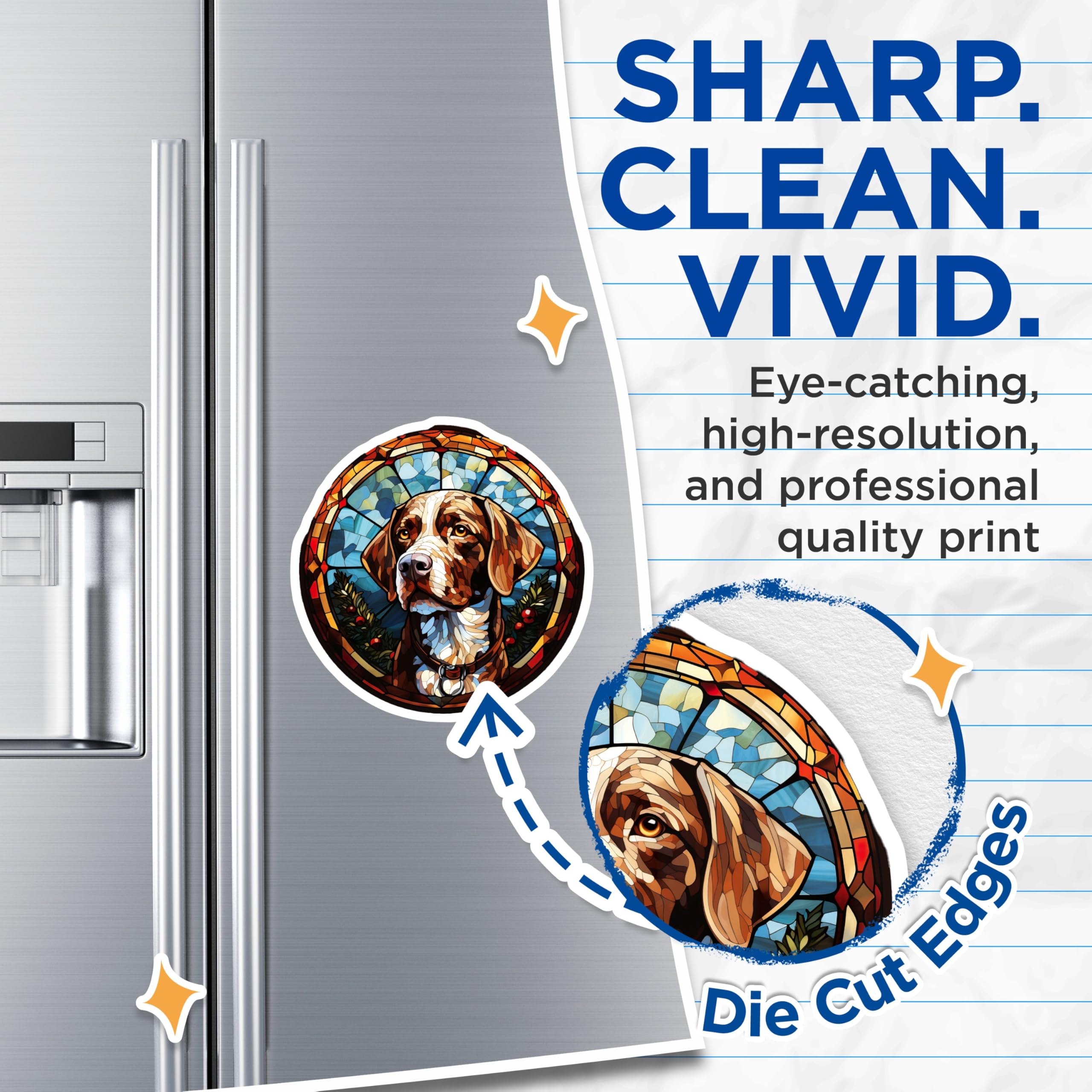(2 Pack) Stained Glass Pointer Dog Magnets - Christmas Pet Lover Decor - Winter Animal Art - 5 Inches On Longest Side - Thick Durable Magnet - Made in USA - MAG30941