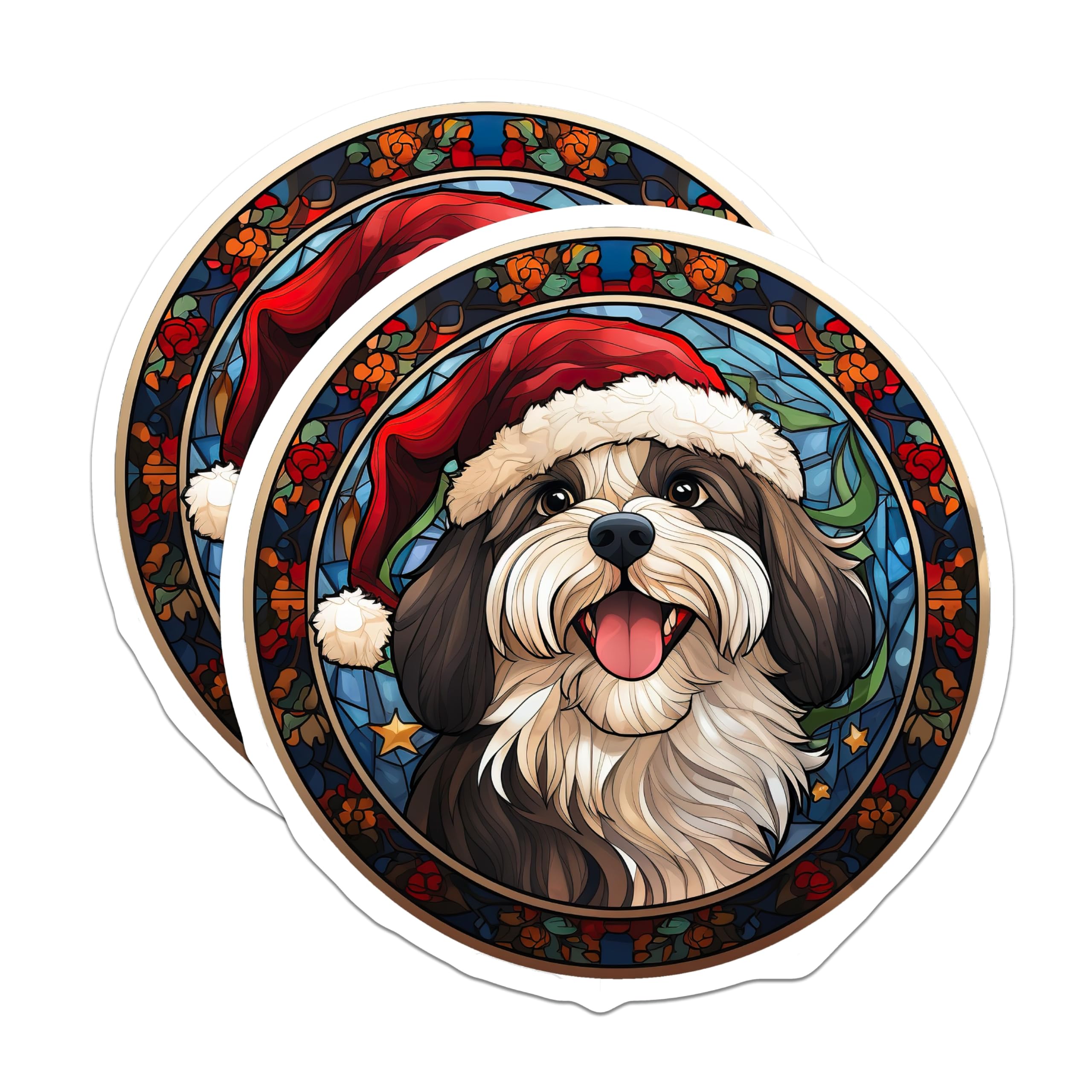 (2 Pack) Christmas Dog Magnets - Stained Glass Pet Decor - Holiday Dog Lover Present - 5 Inches On Longest Side - Thick Durable Magnet - Made in USA - MAG29870
