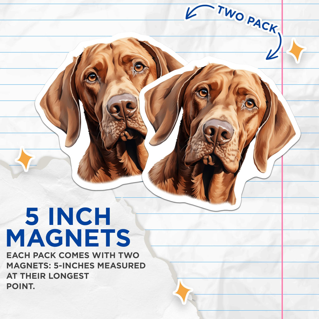 (2 Pack) Vizsla Dog Magnets - Pet Owner Decor - Dog Breed Art - Canine Enthusiast Refrigerator Accent - 5 Inches On Longest Side - Thick Durable Magnet - Made in USA - MAG28766
