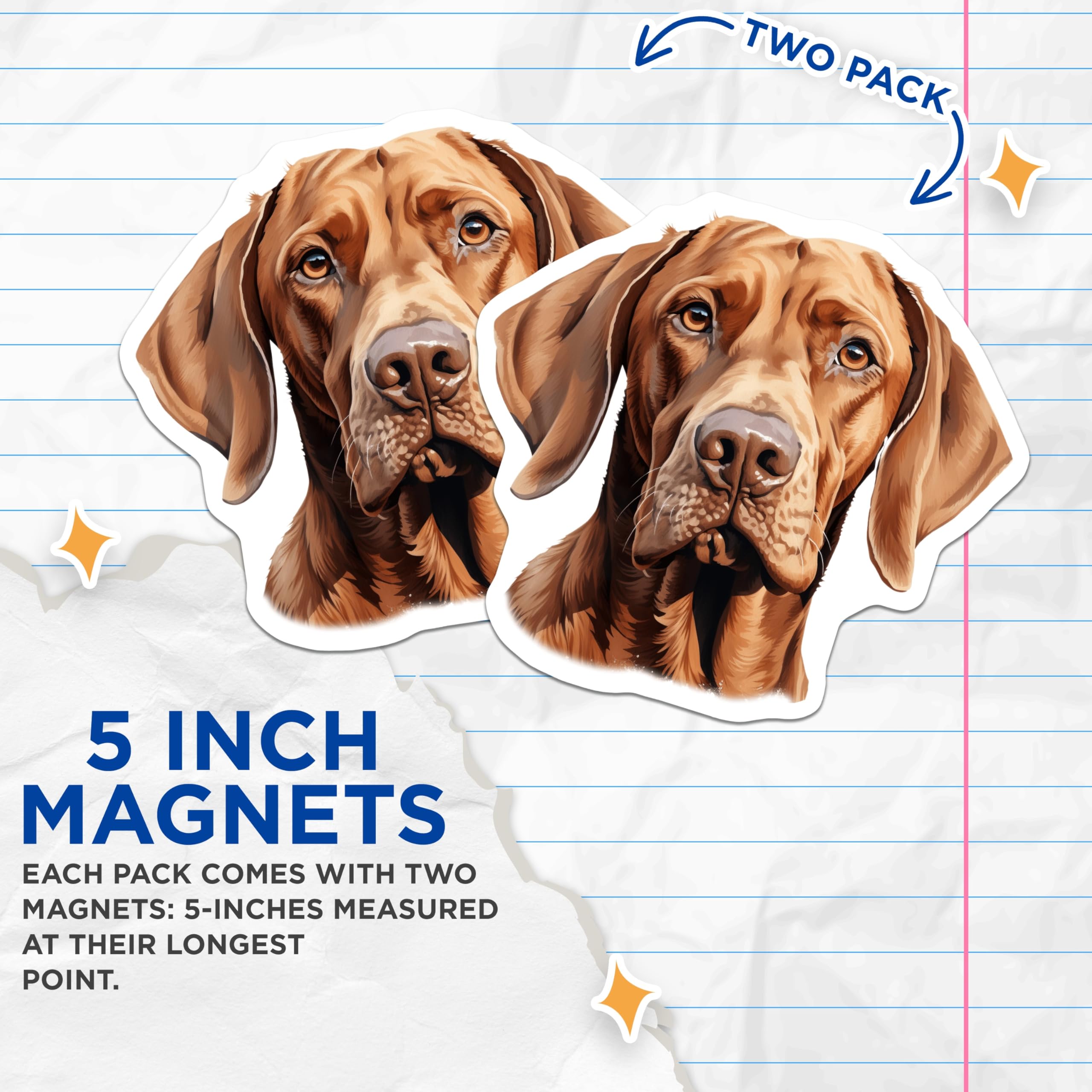 (2 Pack) Vizsla Dog Magnets - Pet Owner Decor - Dog Breed Art - Canine Enthusiast Refrigerator Accent - 5 Inches On Longest Side - Thick Durable Magnet - Made in USA - MAG28766