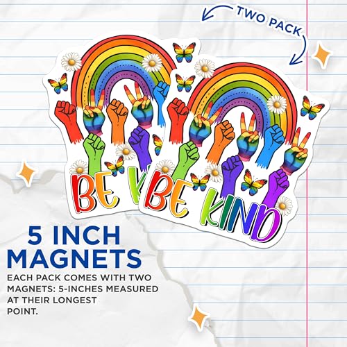 (2 Pack) Be Kind Magnets - Rainbow Hands - 5" On Longest Side - for Cars, Fridges, Toolboxes - Made in USA - MAG8273