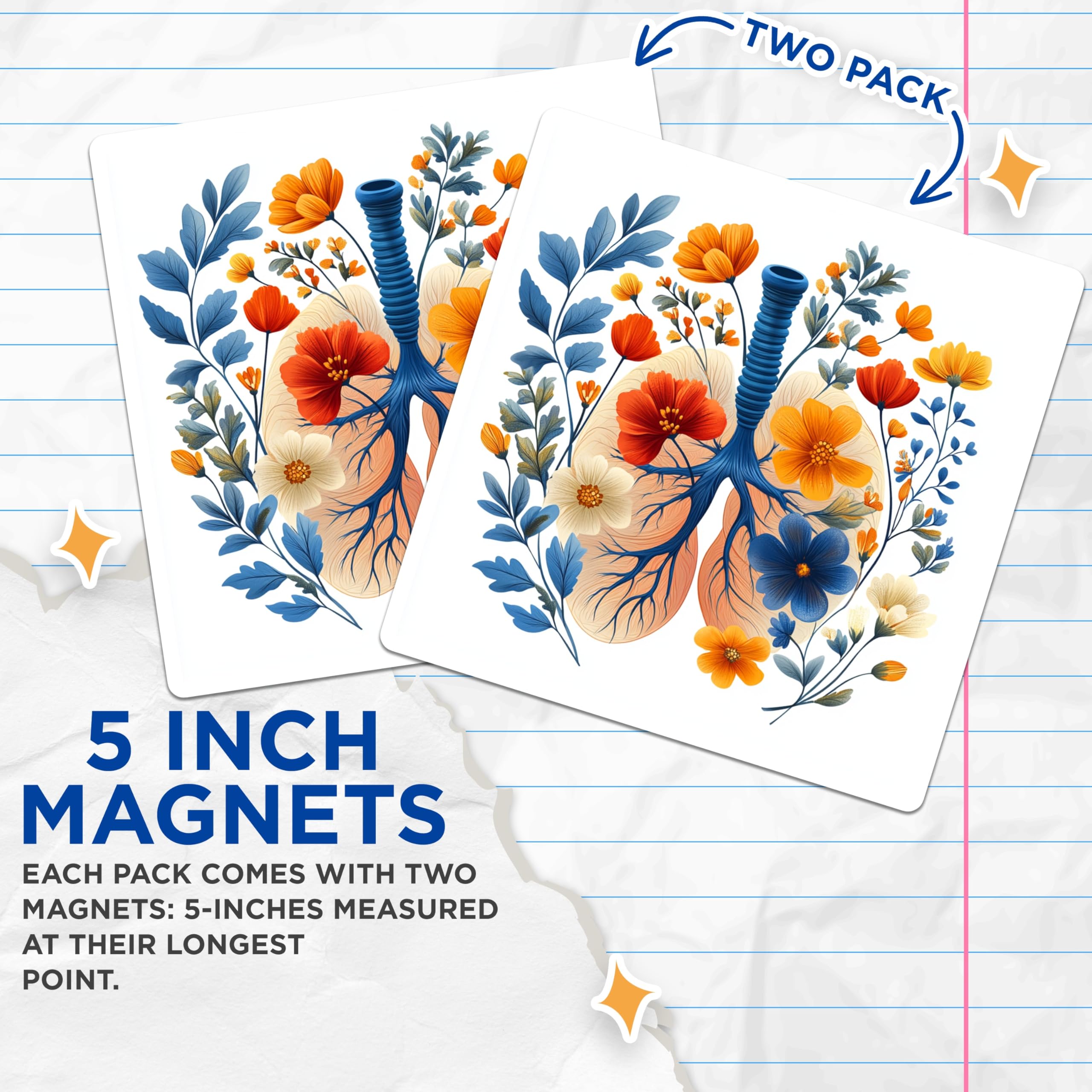 (2 Pack) Floral Lungs Magnets - Medical Anatomy Art - Nurse Doctor Student Decor - 5 Inches On Longest Side - Thick Durable Magnet - Made in USA - MAG27147