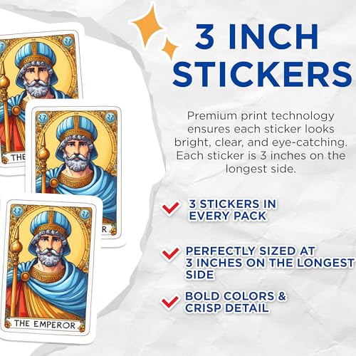 (3 Pack) Emperor Tarot Card Decals - Occult Stickers - Fortune Telling Decals - 3 Inches On Longest Side - Easy Peel & Apply - Made in USA - 3MCS1128
