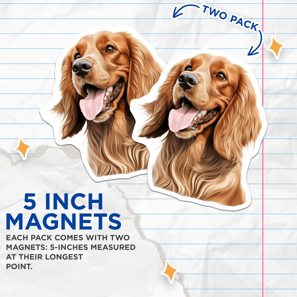 (2 Pack) Red Cocker Spaniel Dog Magnets - Joyful Canine Pet Illustration - Home Office Refrigerator Accent - 5 Inches On Longest Side - Thick Durable Magnet - Made in USA - MAG24342