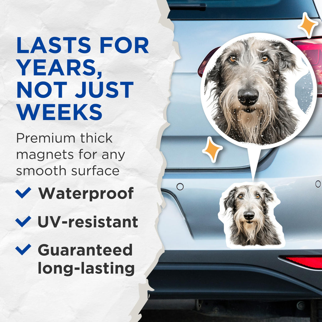 (2 Pack) Scottish Deerhound Magnets - Irish Wolfhound Art - Shaggy Dog Lover Decor - Unique Pet Portrait for Dog Owner - 5 Inches On Longest Side - Thick Durable Magnet - Made in USA - MAG26056
