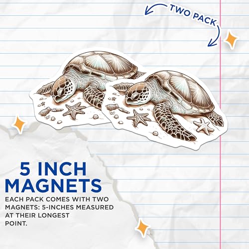 (2 Pack) Ocean Animal Decor Magnet - Beach Theme Accessories - 5" On Longest Side - Sticks to Smooth Flat Surfaces - Made in USA - MAG10097