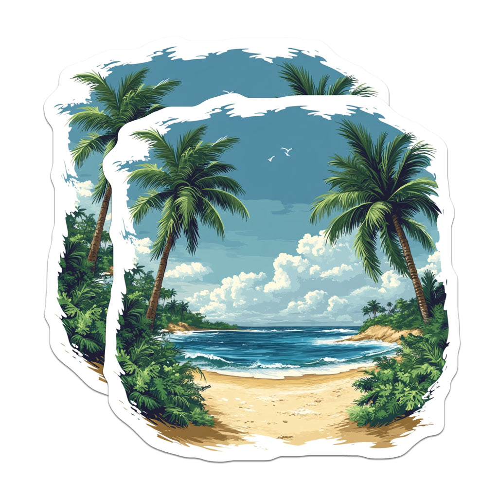 (2 Pack) Tropical Beach Magnets - Ocean View Decor - Palm Tree Summer Vibe - 5 Inches On Longest Side - Thick Durable Magnet - Made in USA - MAG28901