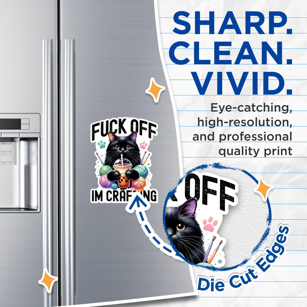 (2 Packs) F*** Off Im Crafting Magnets - Funny Cat Drinking Boba Magnets - 5 Inches On Longest Side - Premium Magnet - for Fridges, Toolboxes, Cars - Made in USA - MAG2470