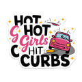 (2 Pack) Hot Girls Hit Curbs Magnets - Funny Driving Humor Decor - Sarcastic Auto Lover Accessory - Pink Cartoon Car Art - 5 Inches On Longest Side - Thick Durable Magnet - Made in USA - MAG20436