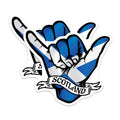 (2 Pack) Scotland Flag Stickers - Shaka Sign Decals - Scottish Pride Souvenir - 5" On Longest Side - Sticks to Smooth Flat Surfaces - Made in USA - BMCS17767