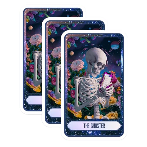 (3 Pack) Ghoster Decals - Skeleton on Phone - Floral Decals - 3 Inches On Longest Side - Easy Peel & Apply - Made in USA - 3MCS8755