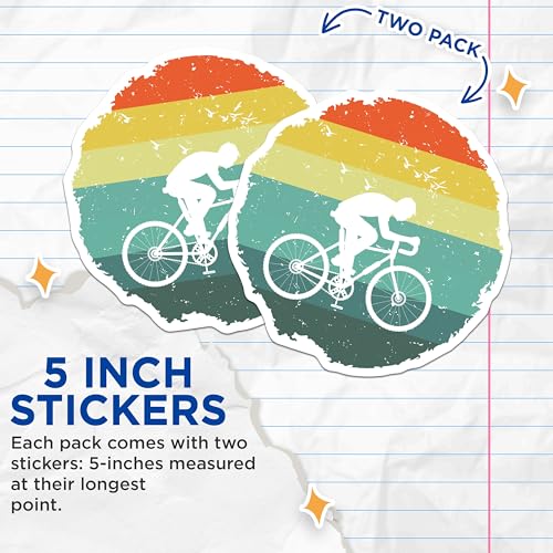 (2 Pack) Retro Bike Ride Stickers - Cycling Decal Stickers - Vintage Bicycle Stickers - 5" On Longest Side - Sticks to Smooth Flat Surfaces - Made in USA - BMCS5547