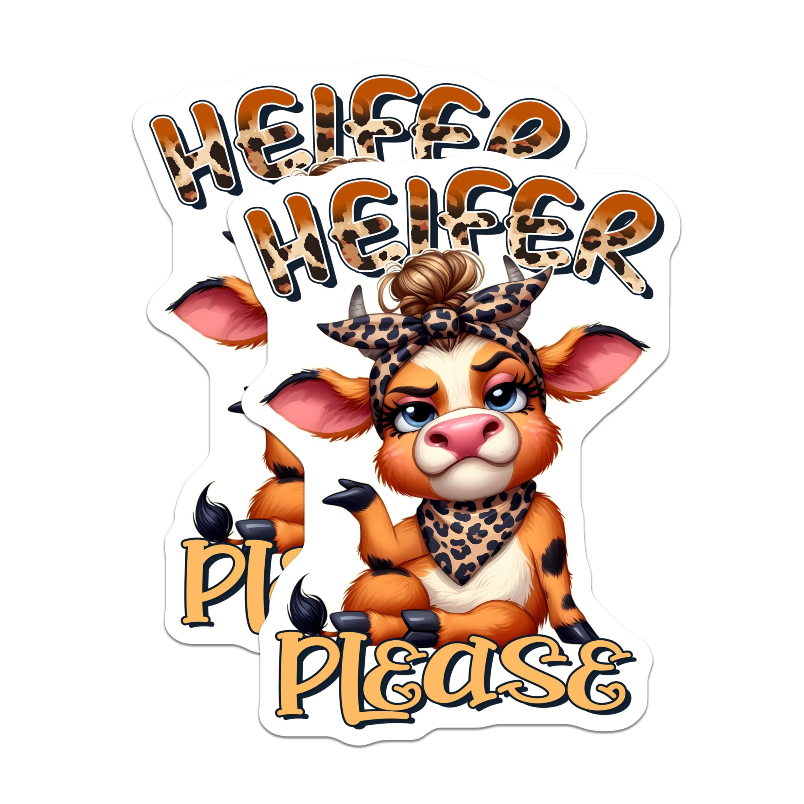 (2 Pack) Heifer Please Stickers - Funny Cow Stickers - Cute Animal Decals - Sassy Farm Stickers for Water Bottle Laptop - 5" On Longest Side - Sticks to Smooth Flat Surfaces - Made in USA - BMCS3778