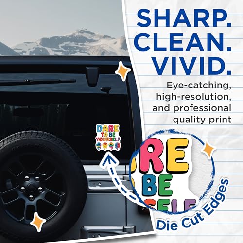 (2 Pack) Dare to Be Yourself Stickers - Positive Message Stickers - Rainbow Stickers for Laptop - 5" On Longest Side - Sticks to Smooth Flat Surfaces - Made in USA - BMCS3900