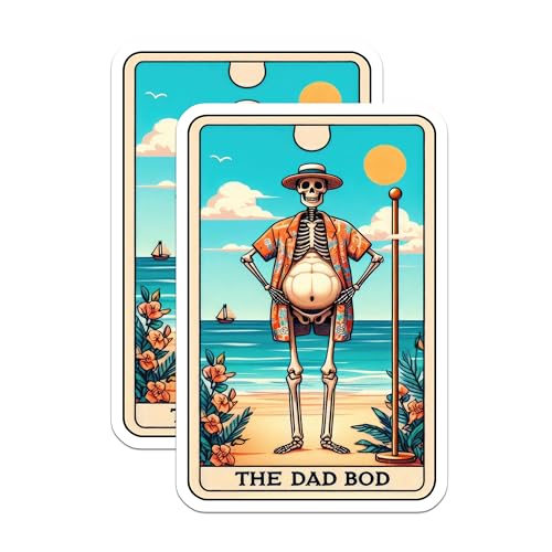(2 Pack) Skull Dad BOD Stickers - Funny Dad Skeleton Stickers - Fathers Day Beach Stickers - 5" On Longest Side - Sticks to Smooth Flat Surfaces - Made in USA - BMCS5378