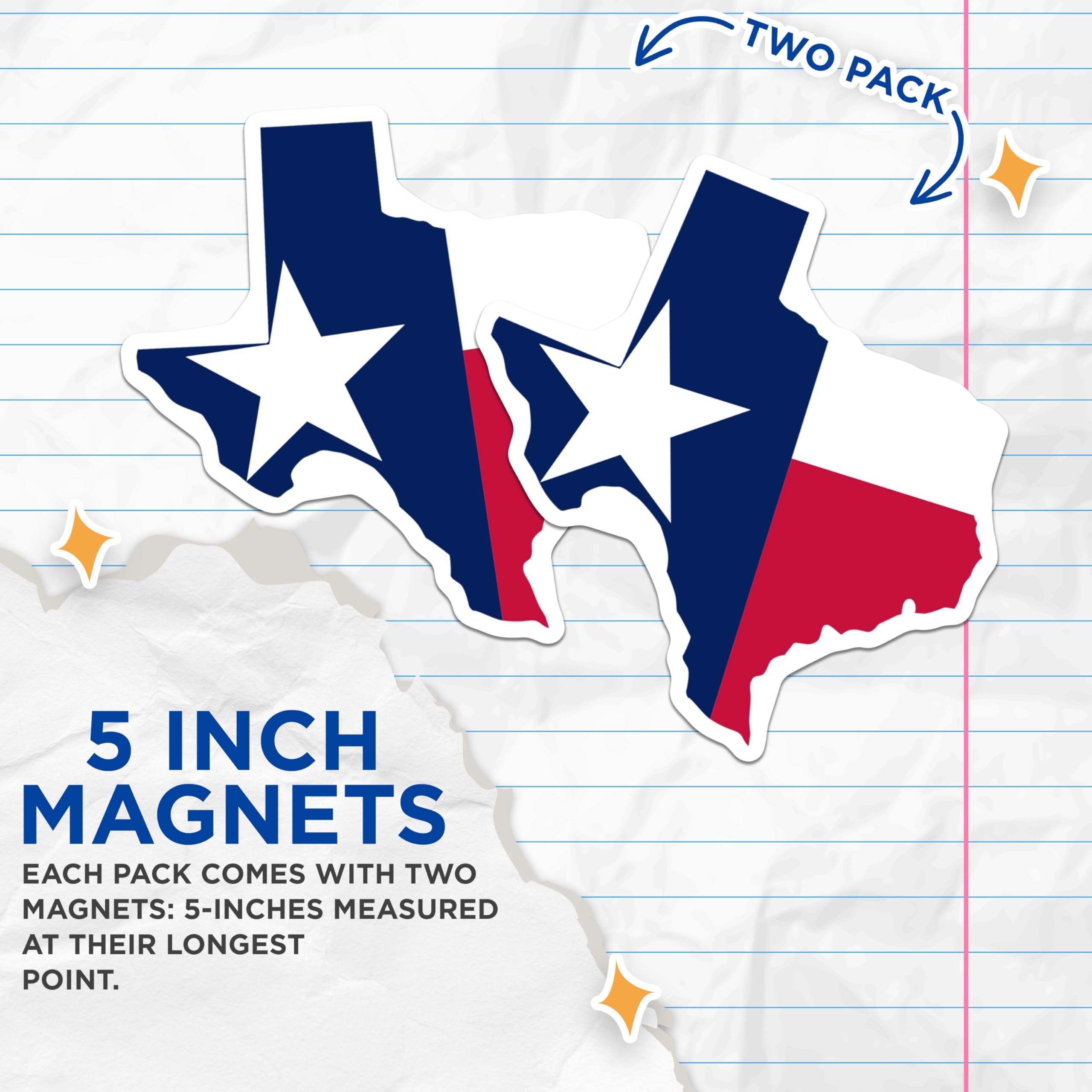 (2 Pack) Texas Flag Magnets - Lone Star State Decor - American Patriotism Display - 5 Inches On Longest Side - Thick Durable Magnet - Made in USA - MAG23120