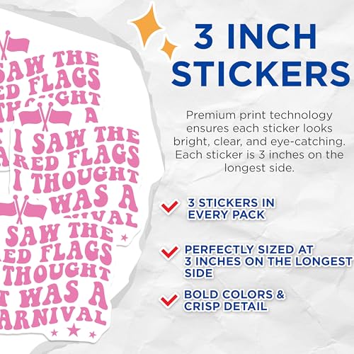 (3 Pack) Red Flags Decals - I Thought It was A Carnival - Laptop Decal - 3 Inches On Longest Side - Easy Peel & Apply - Made in USA - 3MCS7251