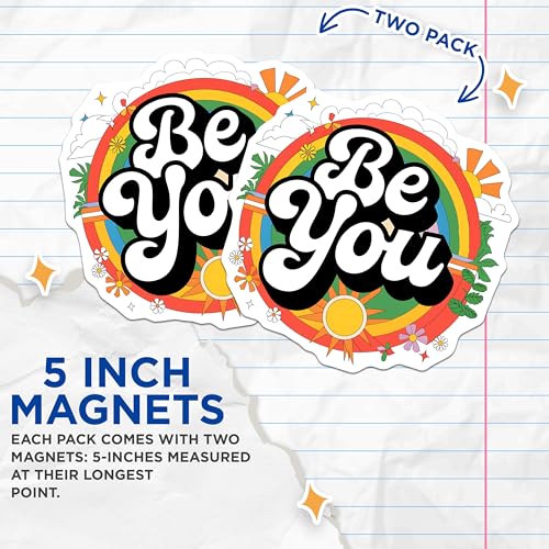(2 Pack) Be You Magnets - Inspirational Quote - Rainbow Sunflower Design - 5" On Longest Side - for Cars, Fridges, Toolboxes - Made in USA - MAG3893