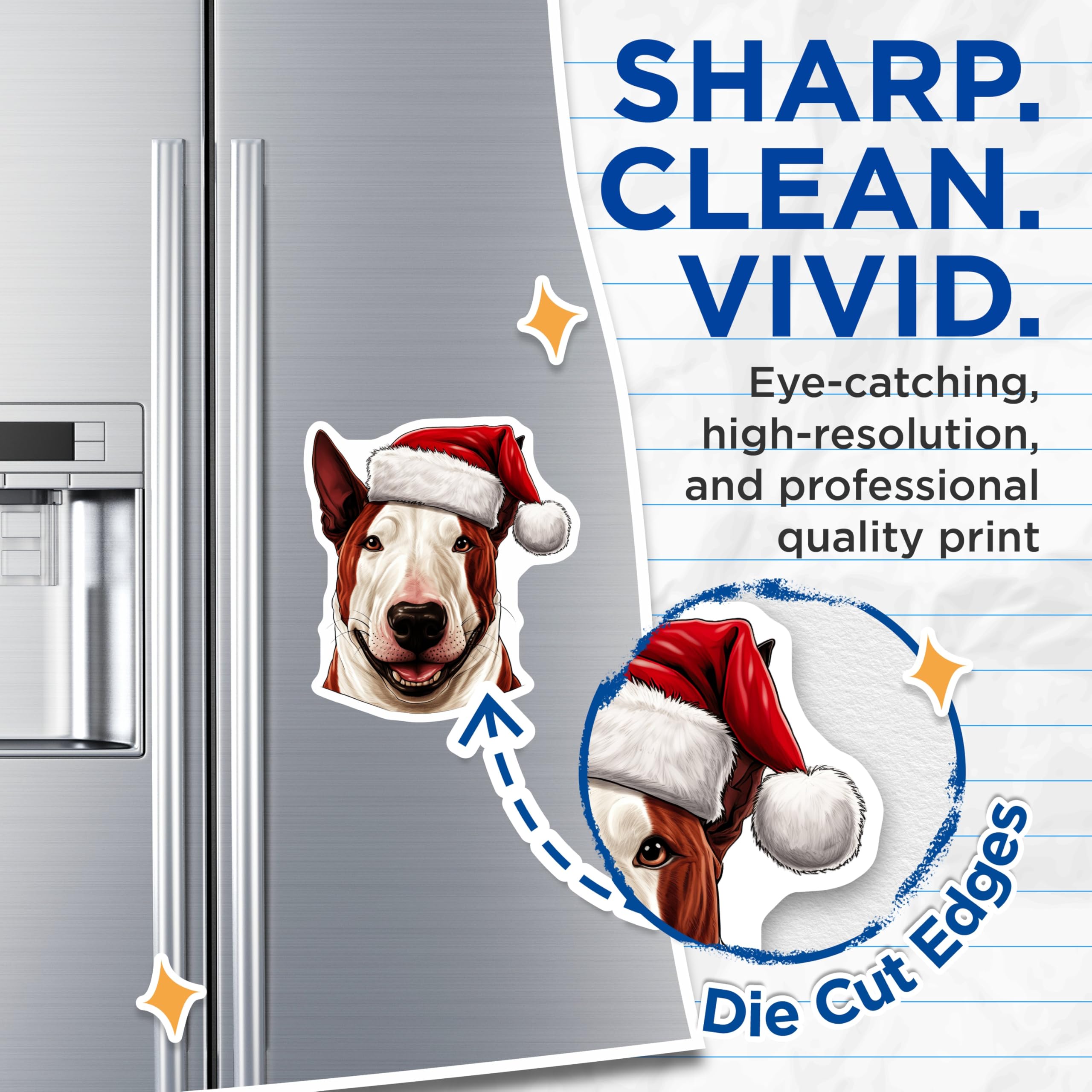 (2 Pack) Bull Terrier Magnets - Christmas Dog Decor - Holiday Pet Lover - 5 Inches On Longest Side - Thick Durable Magnet - Made in USA - MAG28023