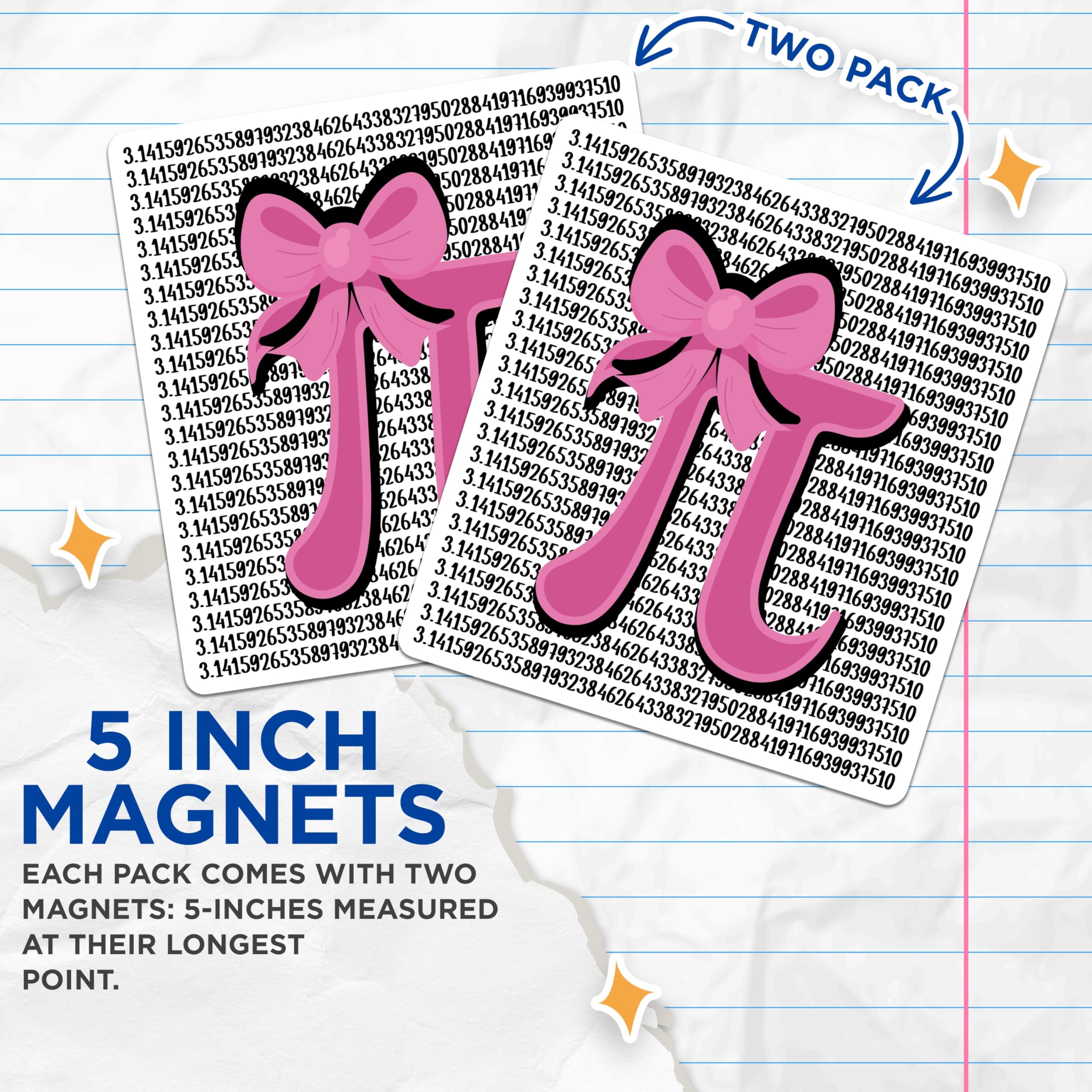 (2 Pack) Pi Day Magnets - Math Lover - Pink Bow - Nerd Decor - 5" On Longest Side - Premium Magnet - for Cars, Refrigerators, Toolboxes, Lockers - Made in USA - MAG16959