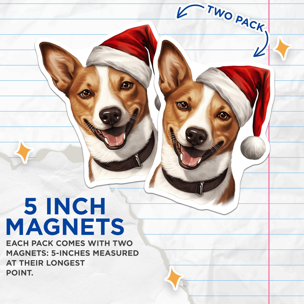 (2 Pack) Christmas Dog Magnets - Smiling Canine Decor - Holiday Pet Accessory - 5 Inches On Longest Side - Thick Durable Magnet - Made in USA - MAG25187