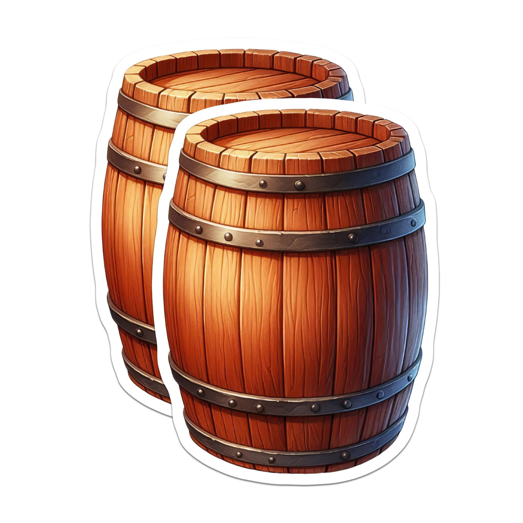 (2 Pack) Barrel Stickers - Wooden Keg - Rustic Vintage Design - 5" On Longest Side - Sticks to Smooth Flat Surfaces - Made in USA - BMCS6656