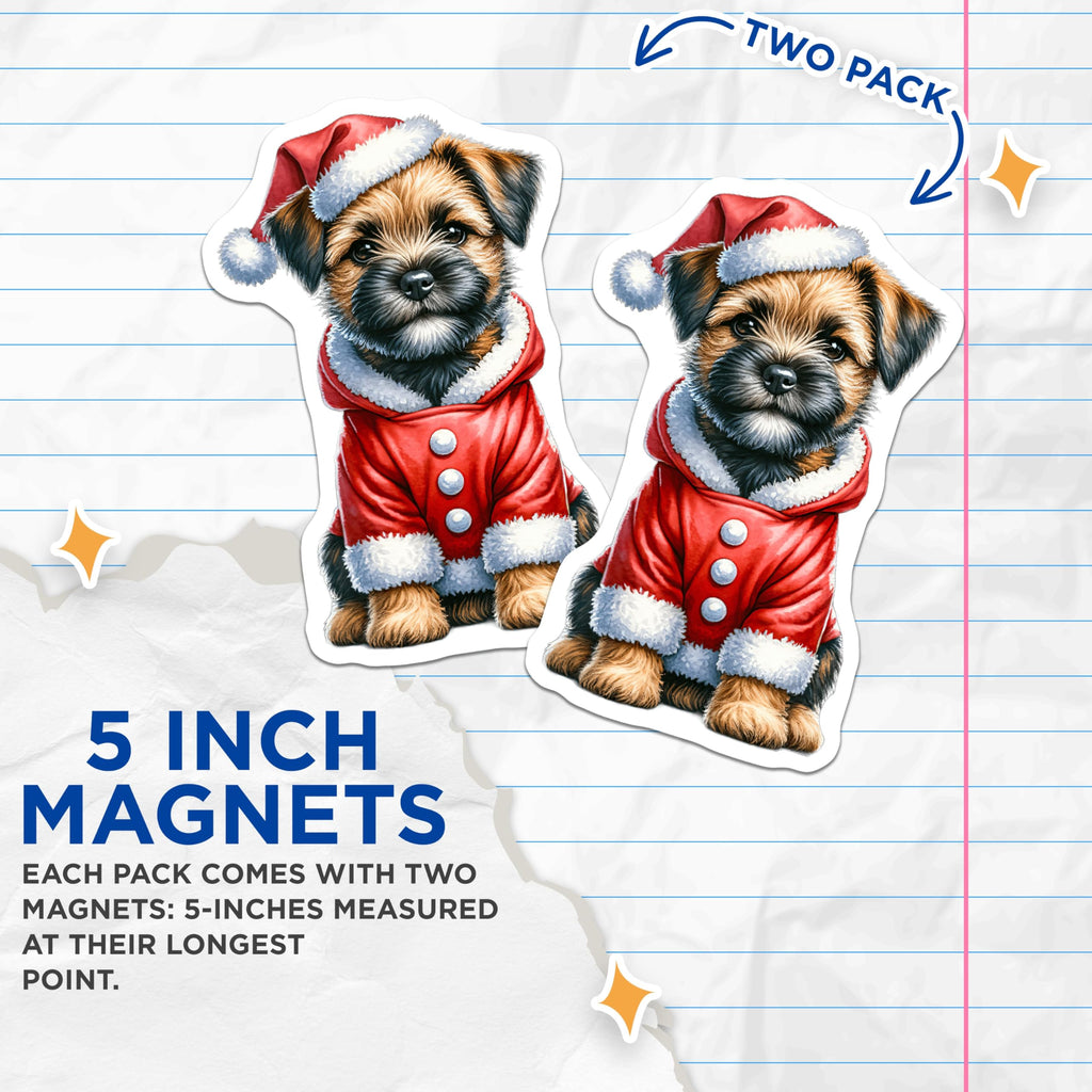 (2 Pack) Christmas Dog Magnets - Santa Puppy Decor - Holiday Terrier Pet - 5 Inches On Longest Side - Thick Durable Magnet - Made in USA - MAG23271