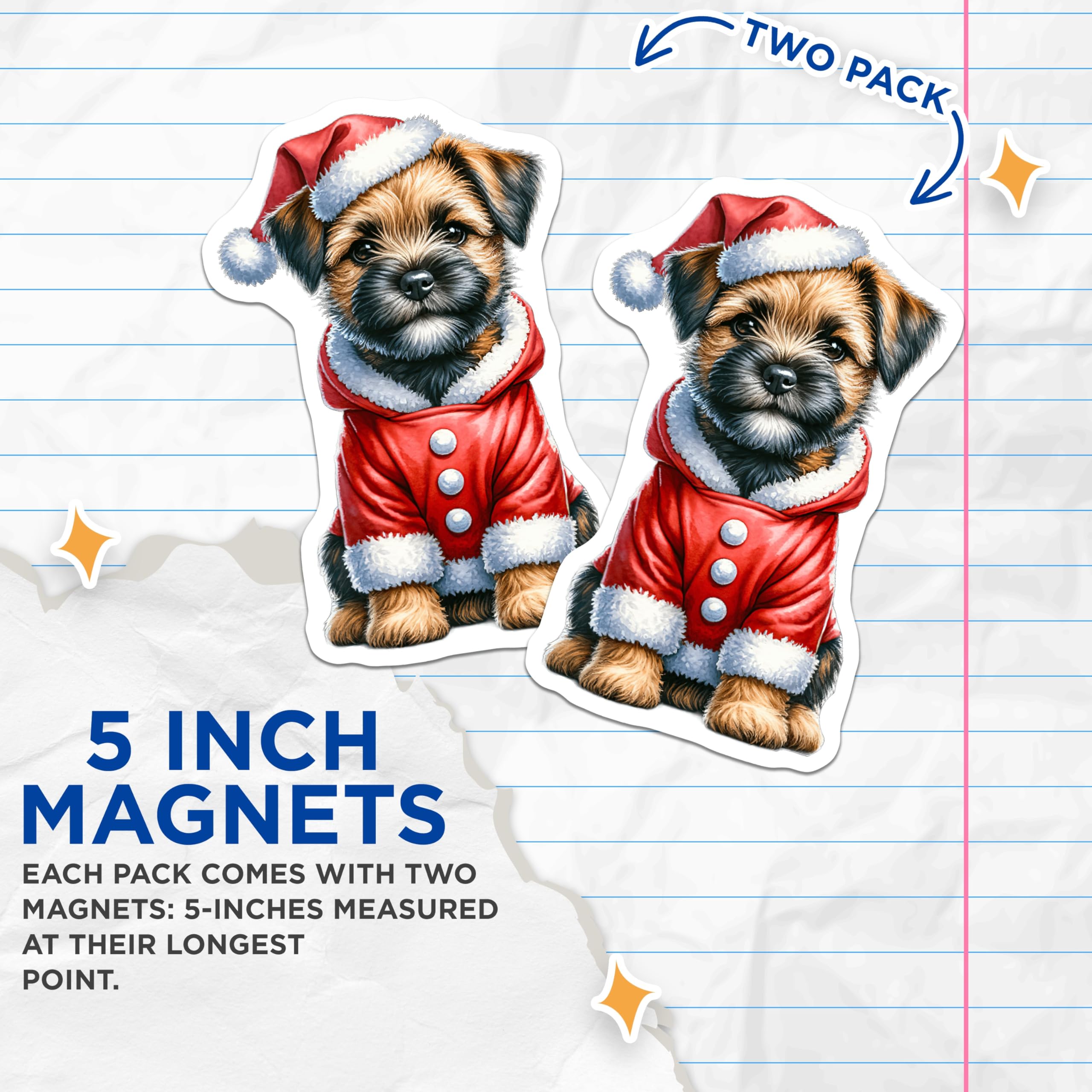 (2 Pack) Christmas Dog Magnets - Santa Puppy Decor - Holiday Terrier Pet - 5 Inches On Longest Side - Thick Durable Magnet - Made in USA - MAG23271