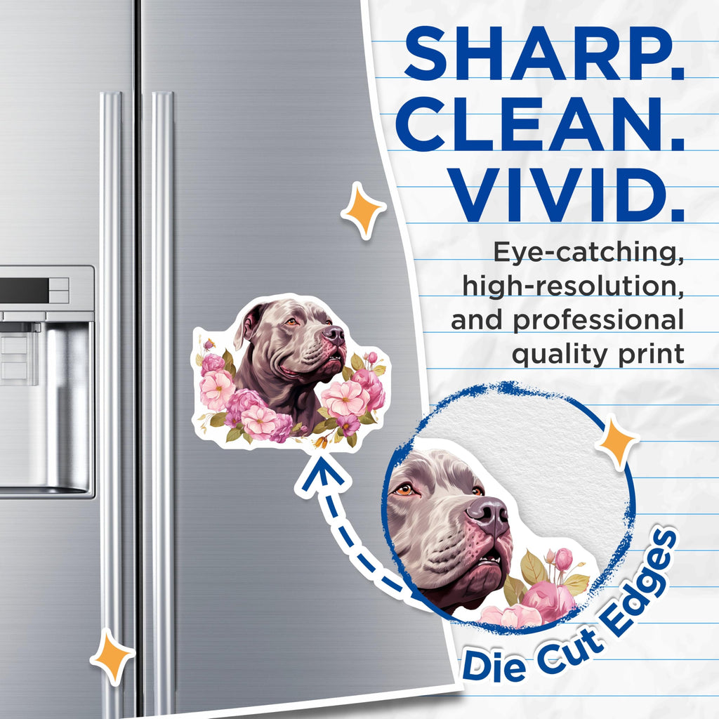 (2 Pack) Pitbull Magnets - Floral Dog Decor - Pitbull Mom Present - Cute Dog Art Magnet for Fridge - 5 Inches On Longest Side - Thick Durable Magnet - Made in USA - MAG30770