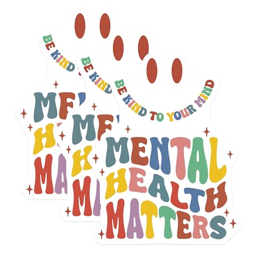 (3 Pack) Mental Health Decals - Kindness Matters - Laptop Decals - 3 Inches On Longest Side - Easy Peel & Apply - Made in USA - 3MCS2022