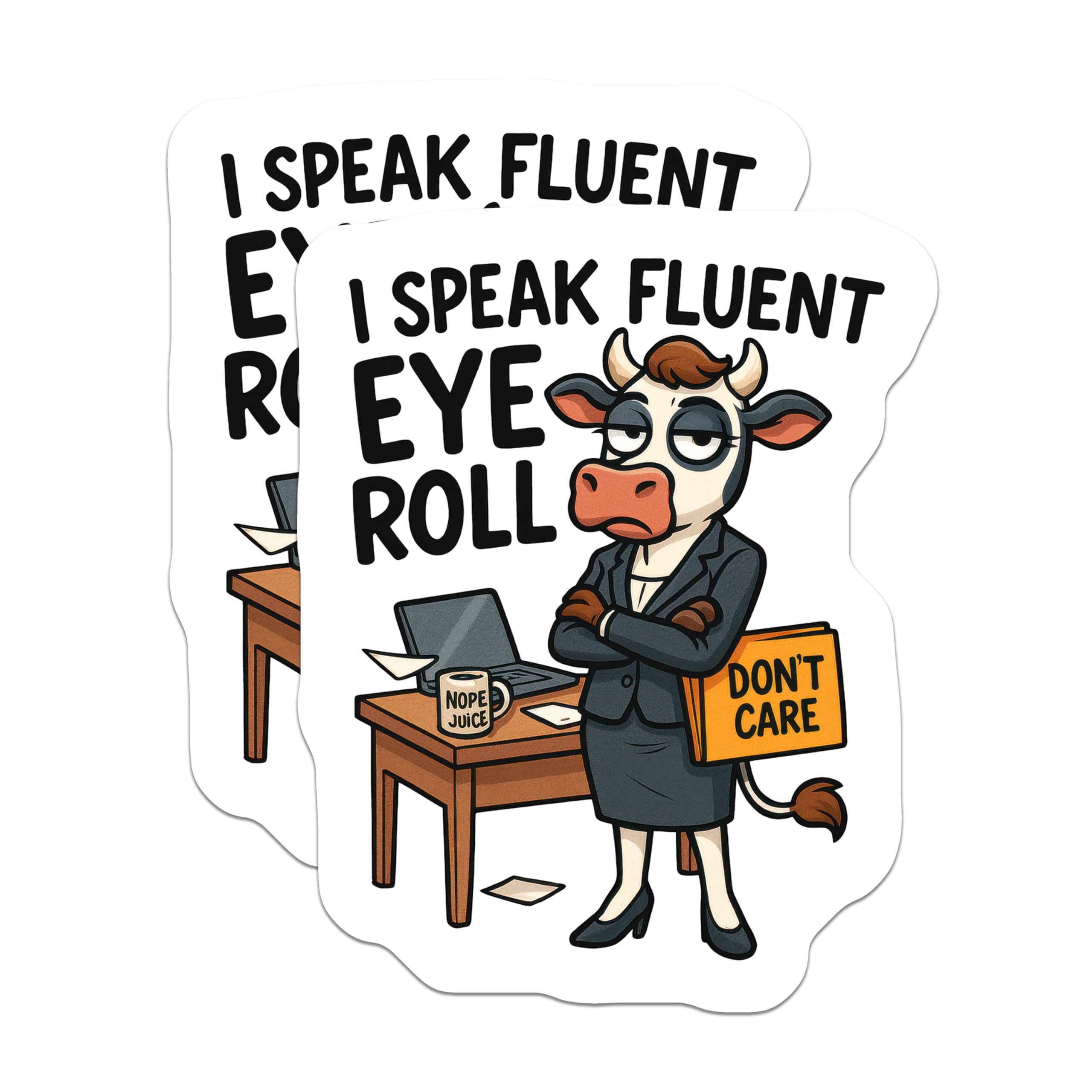 (2 Pack) I Speak Fluent Eye Roll Magnets - Sarcastic Office Cow Decor - Funny Work Humor - Unimpressed Coworker Statement - 5 Inches On Longest Side - Thick Durable Magnet - Made in USA - MAG21540