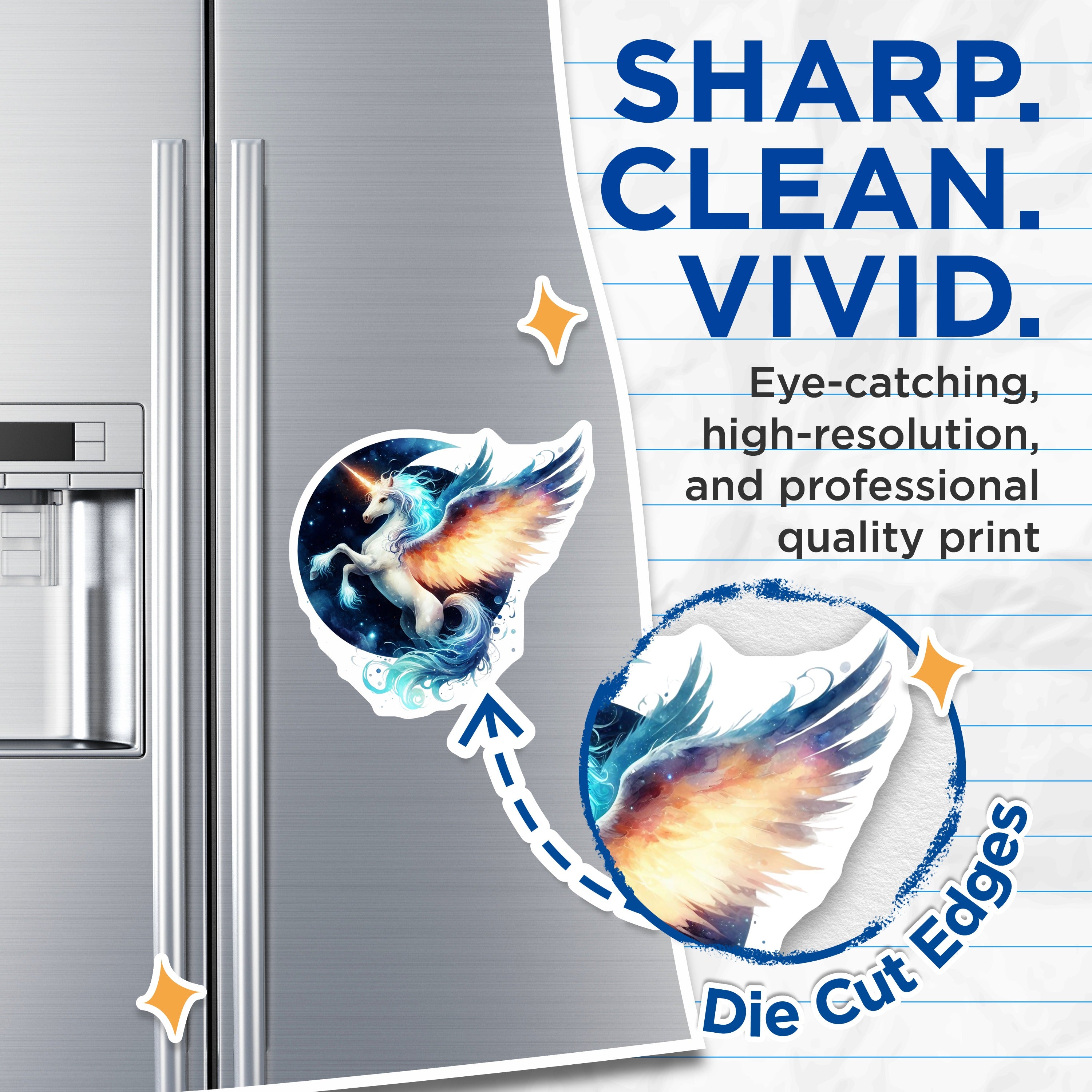 (2 Pack) Celestial Unicorn Magnets - Winged Pegasus Fantasy Art - Magical Fridge Decor - Mythical Creature Aesthetic - 5 Inches On Longest Side - Thick Durable Magnet - Made in USA - MAG37211