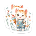 (2 Pack) Adorable Cartoon Cat Magnets - Kawaii Kitty Ice Cream Cone Enthusiast - Whimsical Animal Refrigerator Decoration - 5 Inches On Longest Side - Thick Durable Magnet - Made in USA - MAG21526