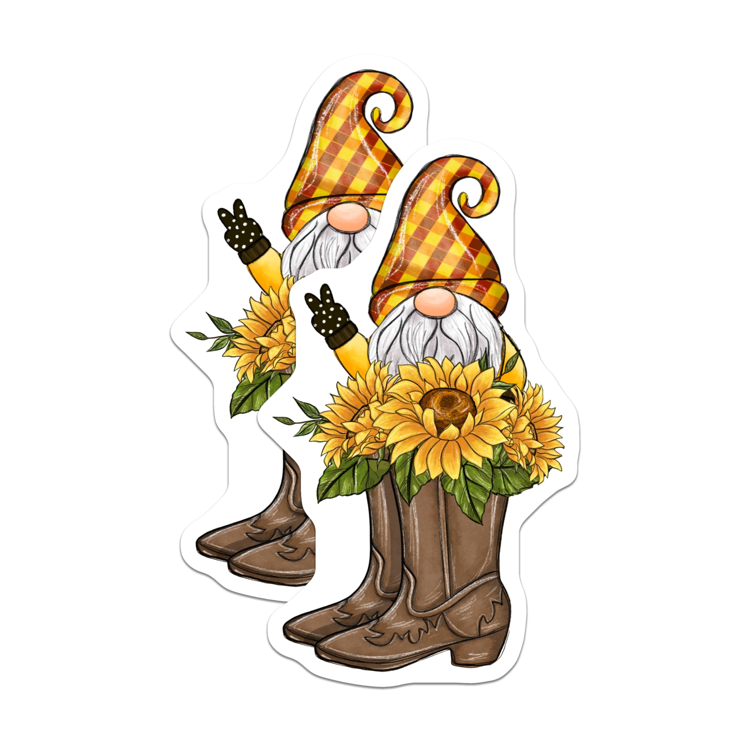 (2 Pack) Gnome Sunflowers Magnets - Cowboy Boots - Floral Country Decor Magnets - 5" On Longest Side - Premium Magnet - for Cars, Refrigerators, Toolboxes, Lockers - Made in USA - MAG14400