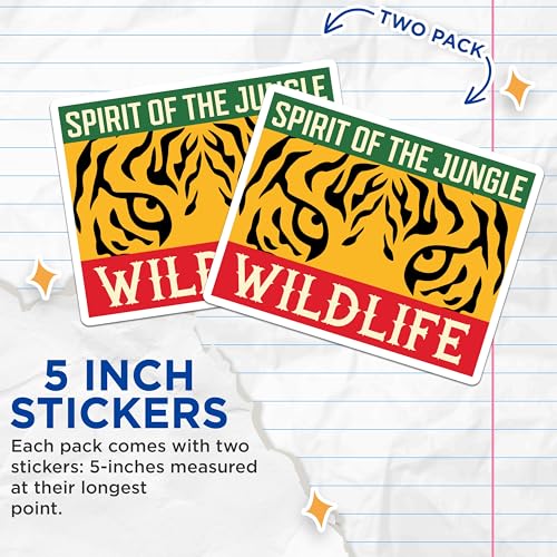 (2 Pack) Spirit of The Jungle Stickers - Wildlife Animal Print - Jungle Theme Decor - 5" On Longest Side - Sticks to Smooth Flat Surfaces - Made in USA - BMCS6241