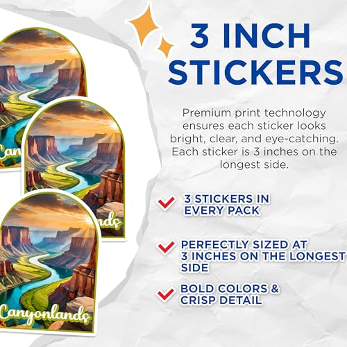 (3 Pack) Canyonlands Decals - National Park Decal - Landscape Decals - 3 Inches On Longest Side - Easy Peel & Apply - Made in USA - 3MCS0454