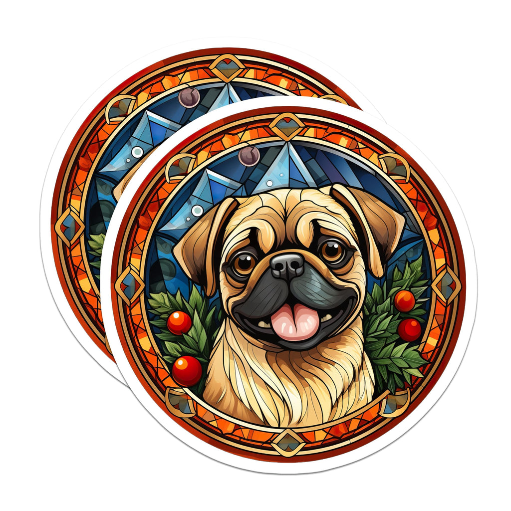 (2 Pack) Stained Glass Pug Magnets - Dog Art Refrigerator Decor - Pet Lover Home Decor - Holiday Pug Collectible - 5 Inches On Longest Side - Thick Durable Magnet - Made in USA - MAG25027