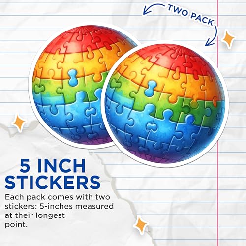 (2 Pack) Rainbow Puzzle Piece Stickers - Autism Awareness - Colorful Puzzle Piece Decals - 5" On Longest Side - Sticks to Smooth Flat Surfaces - Made in USA - BMCS6475