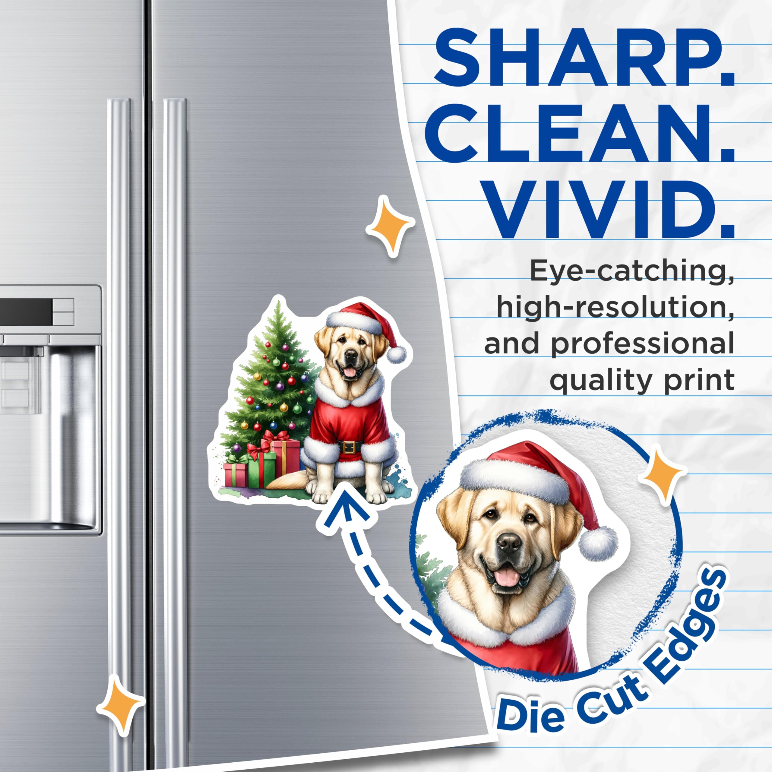 (2 Pack) Golden Retriever Christmas Magnets - Santa Dog Holiday Decor - Festive Yellow Lab Magnet - Winter Season Pet Decor - 5 Inches On Longest Side - Thick Durable Magnet - Made in USA - MAG24828