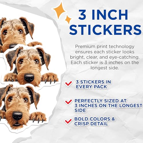 (3 Pack) Airedale Terrier Decals - Dog Breed Stickers - Laptop Decal - 3 Inches On Longest Side - Easy Peel & Apply - Made in USA - 3MCS8580