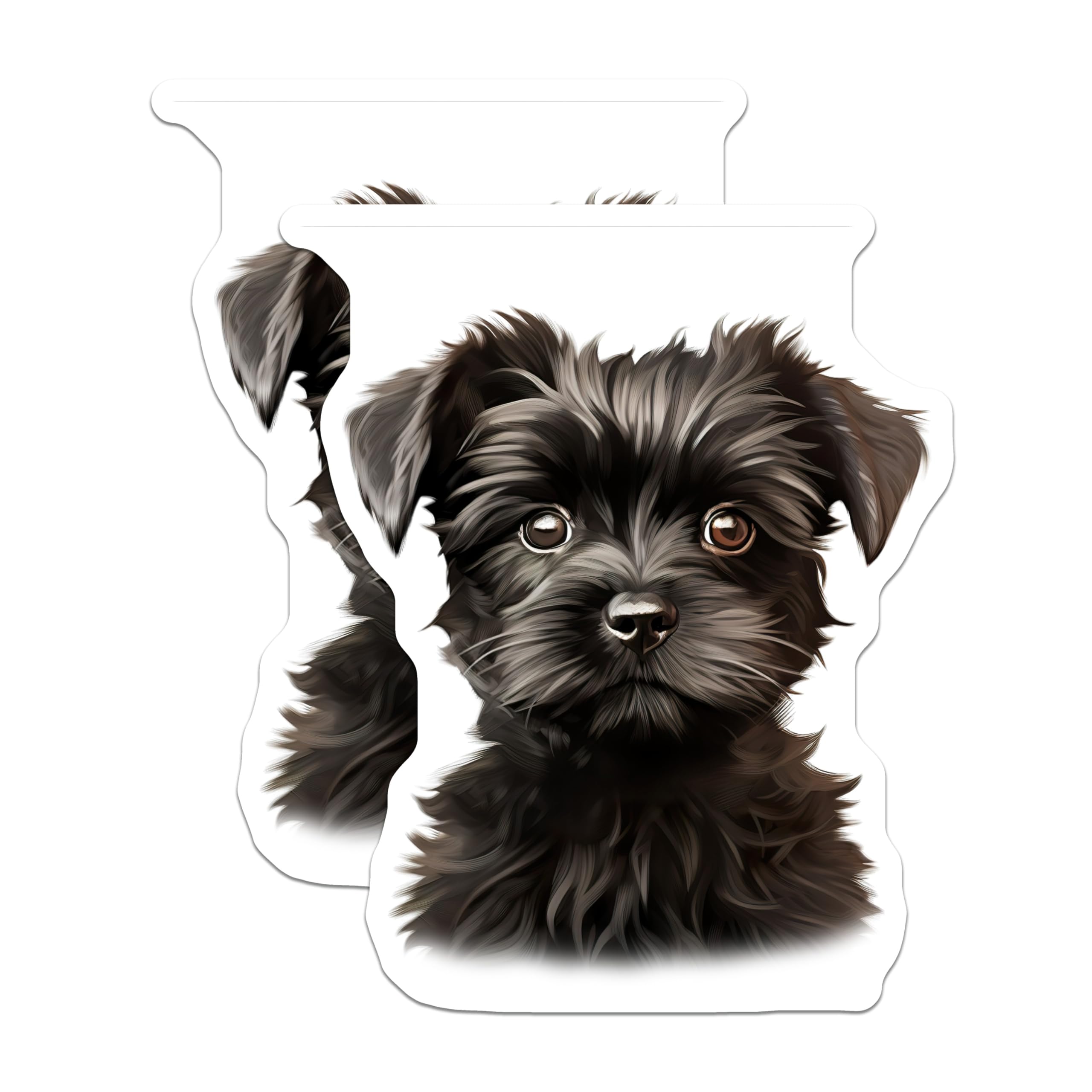 (2 Pack) Cute Black Puppy Magnets - Fluffy Dog Pet Lover Decor - Animal Art Refrigerator Office - 5 Inches On Longest Side - Thick Durable Magnet - Made in USA - MAG28541