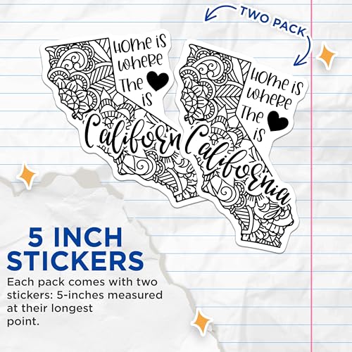 (2 Pack) Home is Where The Heart is California Stickers - State Pride Sticker - Love California Decals - 5" On Longest Side - Sticks to Smooth Flat Surfaces - Made in USA - BMCS9103