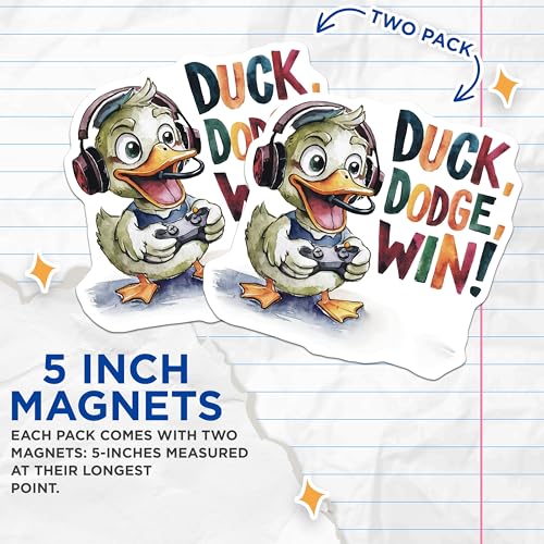(2 Pack) Duck Dodge Win Magnets Magnets - 5" On Longest Side - Made in USA - Sticks to Refrigerators & Metal Surfaces - MAG8551